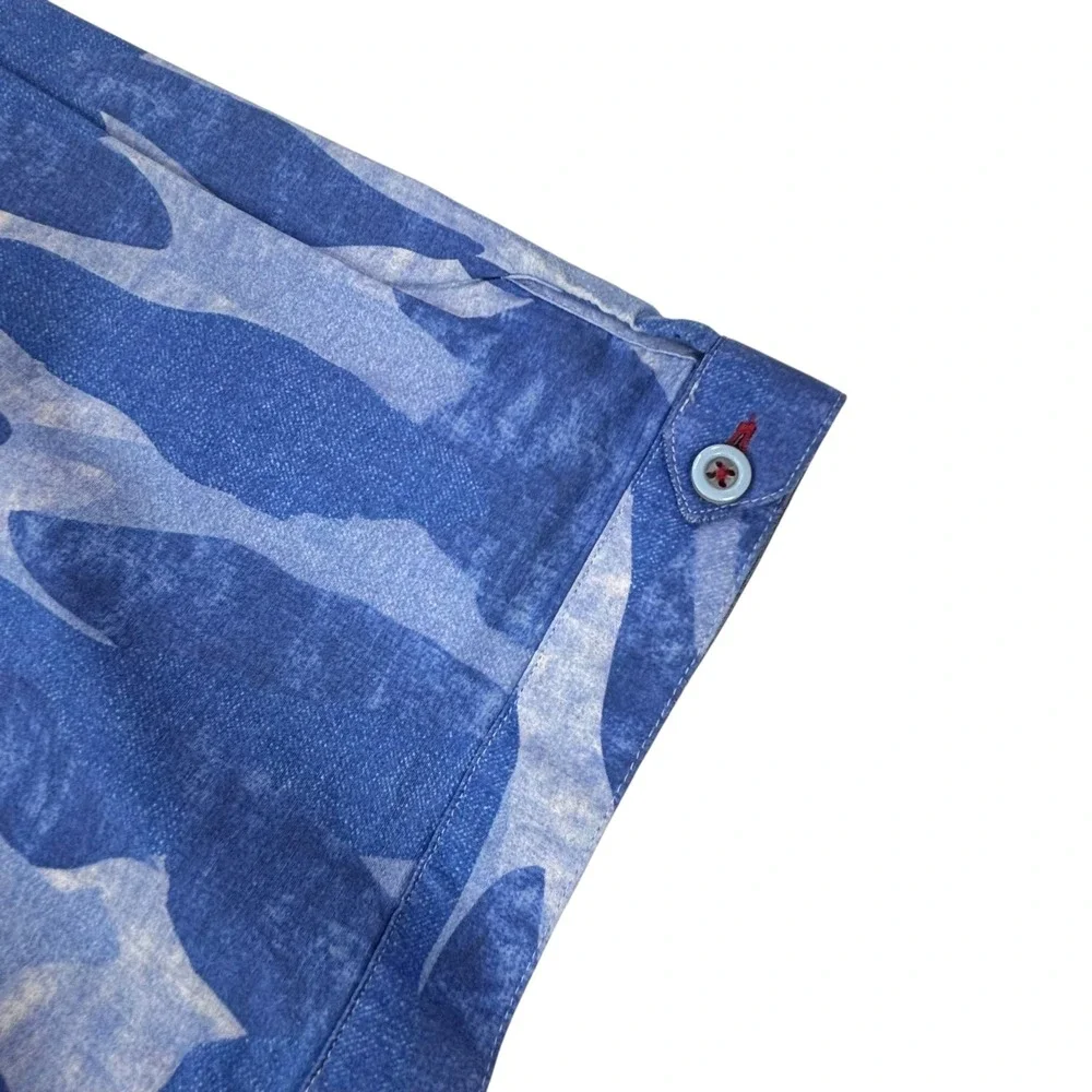 Luciano Visconti Mens‎ Shirt Large Blue Camouflage Pattern Short Sleeve - Picture 11 of 16